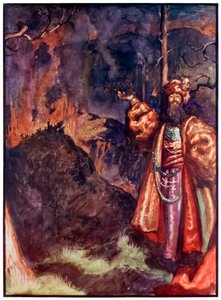 Demas z filmu Pielgrzymi wędrują z tego świata, do tego, co ma nadejść autorstwa Johna Bunyana (1628-1688) Ilustracja Byama Shawa (1872-1919) przedstawiająca Demasa zapraszającego pielgrzymów do pracy w kopalni srebra autorstwa John Byam Liston Shaw