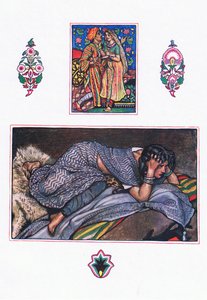 Piosenka opuszczonych cyganów: Hillside Camp, ilustracja z The Garden of Kama (i inne teksty z Indii), 1920 autorstwa John Byam Liston Shaw