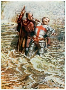 Nadzieja pomaga Christianowi przejść przez rzekę z „Postępu pielgrzymów z tego świata, do tego, który ma nadejść” John Bunyan (1628-1688) Ilustracja Byam Shaw (1872-1919), pielgrzymi przekraczają autorstwa John Byam Liston Shaw
