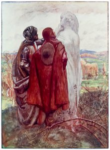 Mnóstwo żony z The Pilgrims Progress From This World, To That Co Ma Nadejść Johna Bunyana (1628-1688) Ilustracja Byama Shawa (1872-1919), Christian i Hopeful znajdują obok solny posąg autorstwa John Byam Liston Shaw