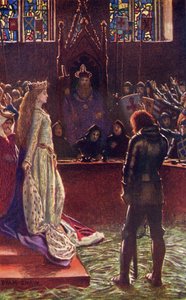 Pani sir Lanvala apeluje do sędziów, ilustracja z „Romansu i legendy rycerskiej” A.R. Hope Moncrieffa