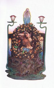 Ogród przy moście, ilustracja z Ogrodu Kama (i inne teksty z Indii), 1920 autorstwa John Byam Liston Shaw