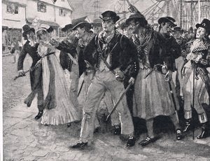 Naval Mutineers Ashore, ilustracja z „British Battles on Land and Sea”, wydanej przez Cassell, Londyn, ok. 1910 autorstwa John Cameron
