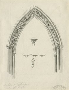 Wnętrze katedry w Lichfield - łuk w nawie północnej: rysunek w sepii, nd [?XIX wiek] (rysunek) autorstwa John Carter