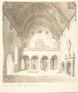 Zamek Lea, Worcestershire, Widok w Wielkiej Sali, patrząc na zachód, ca. 1816.
