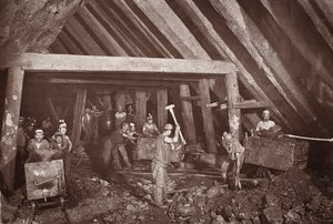 412, kopalnia Dolcoath, ilustracja z „Mongst mines and miners, czyli Underground Scenes by Flash-Light” J.C. Burrowsa i Williama Thomasa, pub. 1893 (zdjęcie w sepii)