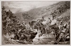 The Dash for Kimberley - 10th Hussars Crossing Klip Drift, według szkicu G.D. Gilesa (fl.1890) autorstwa John Charlton
