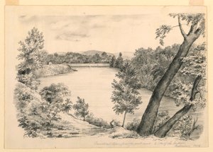 Rysunek, widok na rzekę Conneticut w pobliżu Brattleboro, Vermont, 1854 r. autorstwa John Cheney