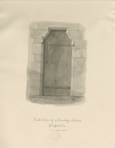 Kościół Armitage - North Doorway: rysunek w sepii autorstwa John Chessell Buckler