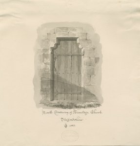 Kościół Armitage - North Doorway: rysunek w sepii , 1823 autorstwa John Chessell Buckler