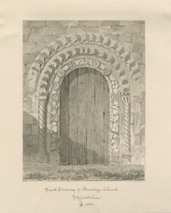 Kościół Armitage - South Doorway: rysunek w sepii, 1823 autorstwa John Chessell Buckler