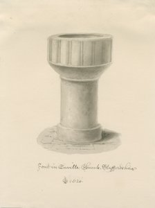 Czcionka w kościele Enville: rysunek w sepii, 1820 autorstwa John Chessell Buckler