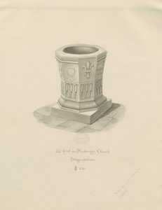 Czcionka w kościele w Penkridge: rysunek w sepii, 1841 autorstwa John Chessell Buckler