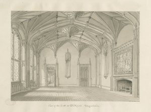 Wnętrze sali Blithfield: rysunek w sepii, 1823 autorstwa John Chessell Buckler