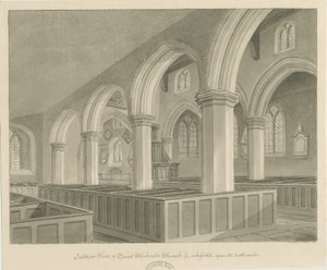 Lichfield - Wnętrze kościoła św. Michała: rysunek w sepii autorstwa John Chessell Buckler
