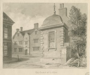 Lichfield - Szkoła nieletnich i kanał: rysunek w sepii autorstwa John Chessell Buckler