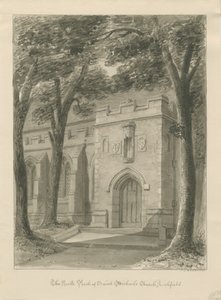 Lichfield - ganek północny kościoła św. Michała: rysunek w sepii autorstwa John Chessell Buckler