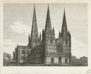 Katedra w Lichfield - Front Zachodni: grawerowanie i [początek XIX wieku] (druk) autorstwa John Chessell Buckler