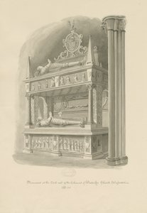 Penkridge Church – „Dwupokładowy” grobowiec Sir Edwarda Littletonsa: rysunek w sepii autorstwa John Chessell Buckler
