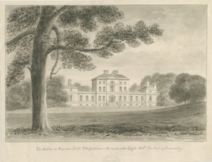 Sandon Hall: rysunek w sepii autorstwa John Chessell Buckler