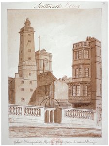 „Manufaktura strzałów, Tooley Street, z London Bridge”, Bermondsey, Londyn, 1828 r. autorstwa John Chessell Buckler