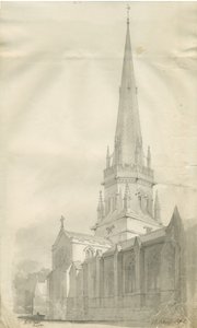 Stafford - Kościół Mariacki: rysunek w sepii, nd [1841] (rysunek) autorstwa John Chessell Buckler