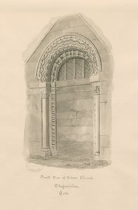 Stowe Church - południowe drzwi: rysunek w sepii autorstwa John Chessell Buckler