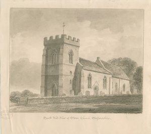 Stowe Church: rysunek w kolorze sepii autorstwa John Chessell Buckler