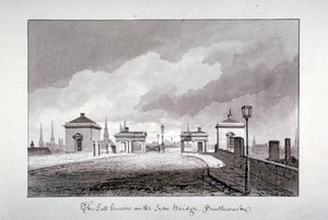 Płatne domy na Southwark Bridge, Londyn, 1827. autorstwa John Chessell Buckler