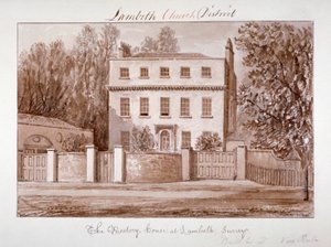 Widok na plebanię św. Marii w Lambeth, Londyn, 1828 r. autorstwa John Chessell Buckler