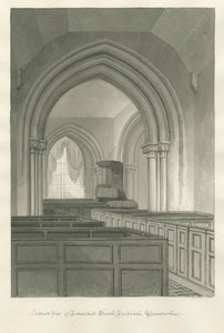 Worcestershire - Droitwich - Wnętrze kościoła Dodderhill: rysunek w sepii autorstwa John Chessell Buckler