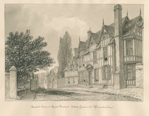 Worcestershire - Droitwich - Starożytny dom przy ulicy Świętego Andrzeja: rysunek w sepii autorstwa John Chessell Buckler