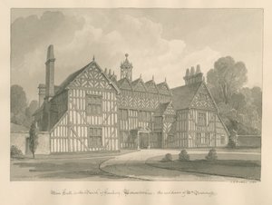 Worcestershire - Hanbury - Meer Hall: rysunek w sepii autorstwa John Chessell Buckler