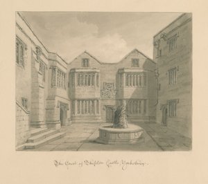 Yorkshire - Zamek Skipton: rysunek w sepii autorstwa John Chessell Buckler