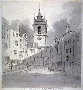Kościół St Giles bez Cripplegate od Fore Street, City of London, 1790. autorstwa John Claude Nattes
