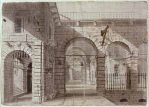 Dziedziniec więzienia Newgate (tusz i wash na papierze) autorstwa John Claude Nattes