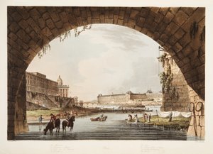 Luwr; Mięta; Kolegium Czterech Narodów; Most Zjazdu, ilustracja z Wersalu, Paryża i Saint Denis, wyd. 1805 (akwatinta) autorstwa John Claude Nattes