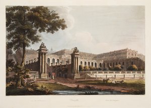 Wersal z Oranżerii, ilustracja z Wersalu, Paryża i Saint Denis, wyd. 1805 (akwatinta) autorstwa John Claude Nattes
