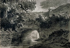 Widok odcinka systemu odwadniającego Serpentine w Hyde Parku, Londyn, ok. 1817 r. autorstwa John Claude Nattes