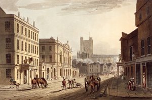 Widok na Ratusz, Rynek i Kościół Opactwa z „Łaźni Ilustrowanej Serią Widoków”, sztychowany przez Johna Hilla (1770-1850) wyd. przez Williama Millera, 1804 (akwatinta)
