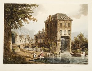 Młyn w Charenton, ilustracja z Wersalu, Paryża i Saint Denis, wyd. 1807 (akwatinta) autorstwa John Claude after Nattes