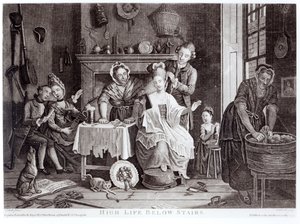 „High Life Below Stairs“, graviruotas Caldwello, pub. 1772 m. poli autorstwa John Collet
