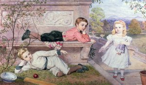 Farrer Children, Gaspard, Henry i Cecilia w ogrodach wiejskiego domu w Berkshire autorstwa John Collingham Moore
