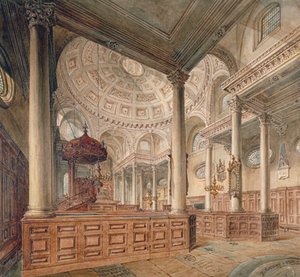 Widok wnętrza kościoła St Stephen Walbrook, City of London, 1811