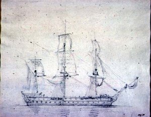 Man-o-war (grafit na papierze) autorstwa John Constable