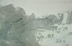 Kamieniołom kamieni młyńskich w Derbyshire, 1801 (manie ołówkiem i sepią na papierze) autorstwa John Constable