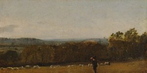 Pasterz w krajobrazie patrzący przez Dedham Vale w kierunku Langham, ca. 1811. autorstwa John Constable