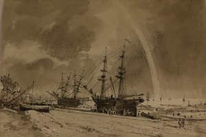 Brighton Beach z tęczą: Colliers Rozładunek, ok. 1792 (akwarela na papierze) autorstwa John Constable