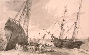 Scena nadbrzeżna w Brighton z dwoma statkami na pierwszym planie, 30 maja 1828 r. autorstwa John Constable