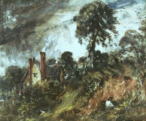 Chata wśród drzew z ławicą, ok.1830-36 autorstwa John Constable